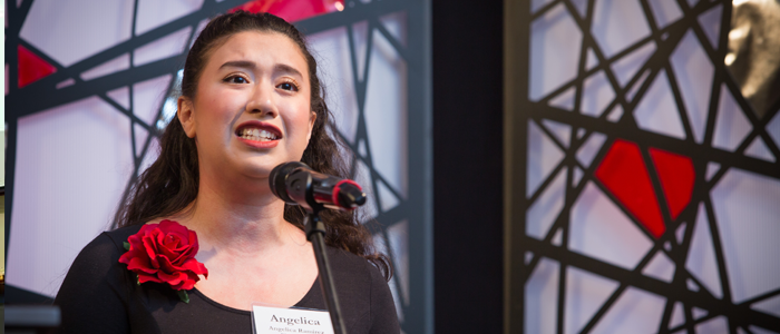 Angelica Ramirez, Class of 2019, performs at the 11th Annual Scholarship Dinner.